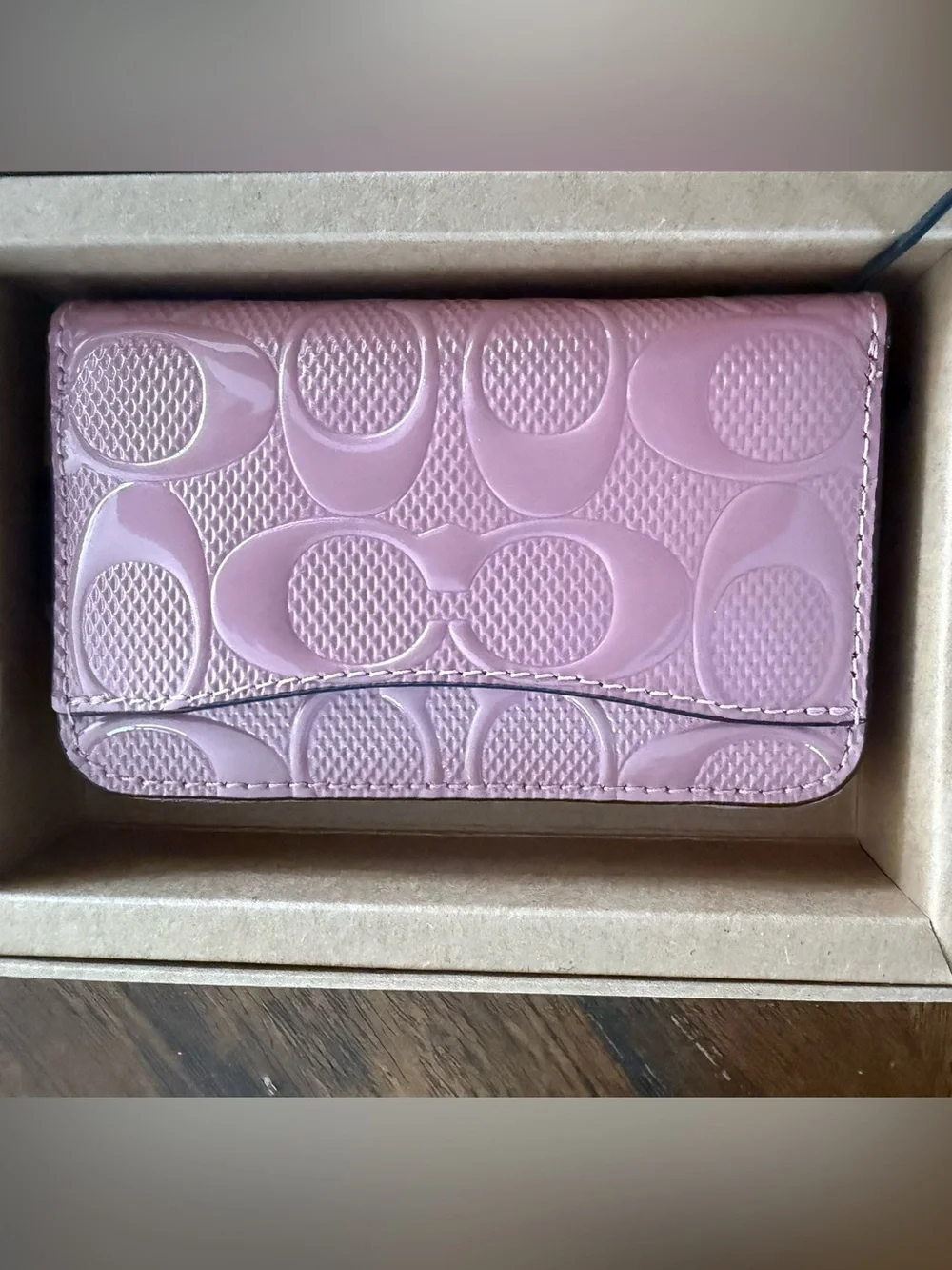 Coach Pink Signature Patent Zip Around Leather Wallet- NWOT